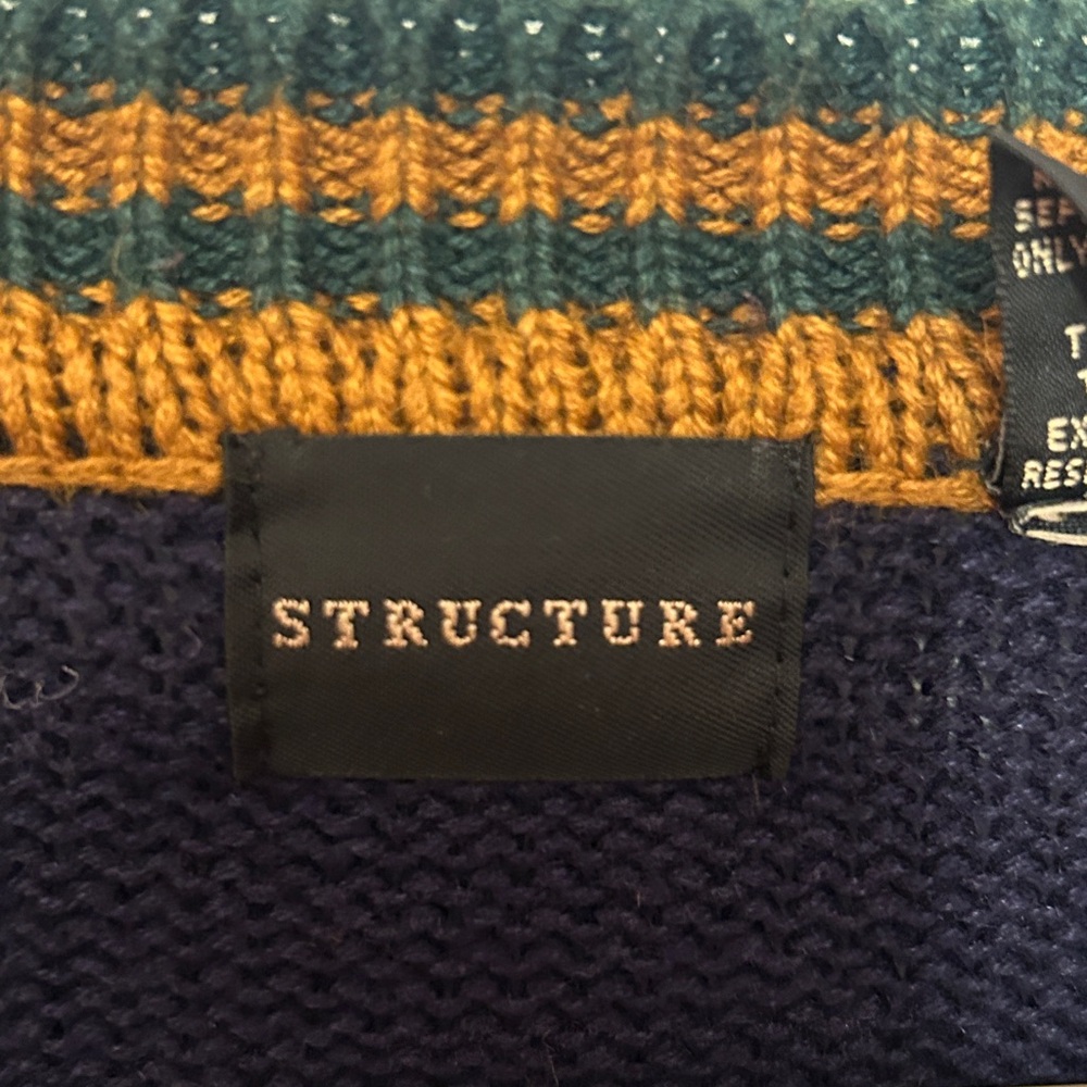 VTG 90s Structure Geometric Colorblock Sweater Large Ramie Cotton Grandpa Core - Picture 4 of 8
